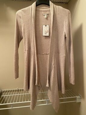 NEW Dana Buchman Ladies’ M Ribbed Flyaway Sweater in Oatmeal Heather